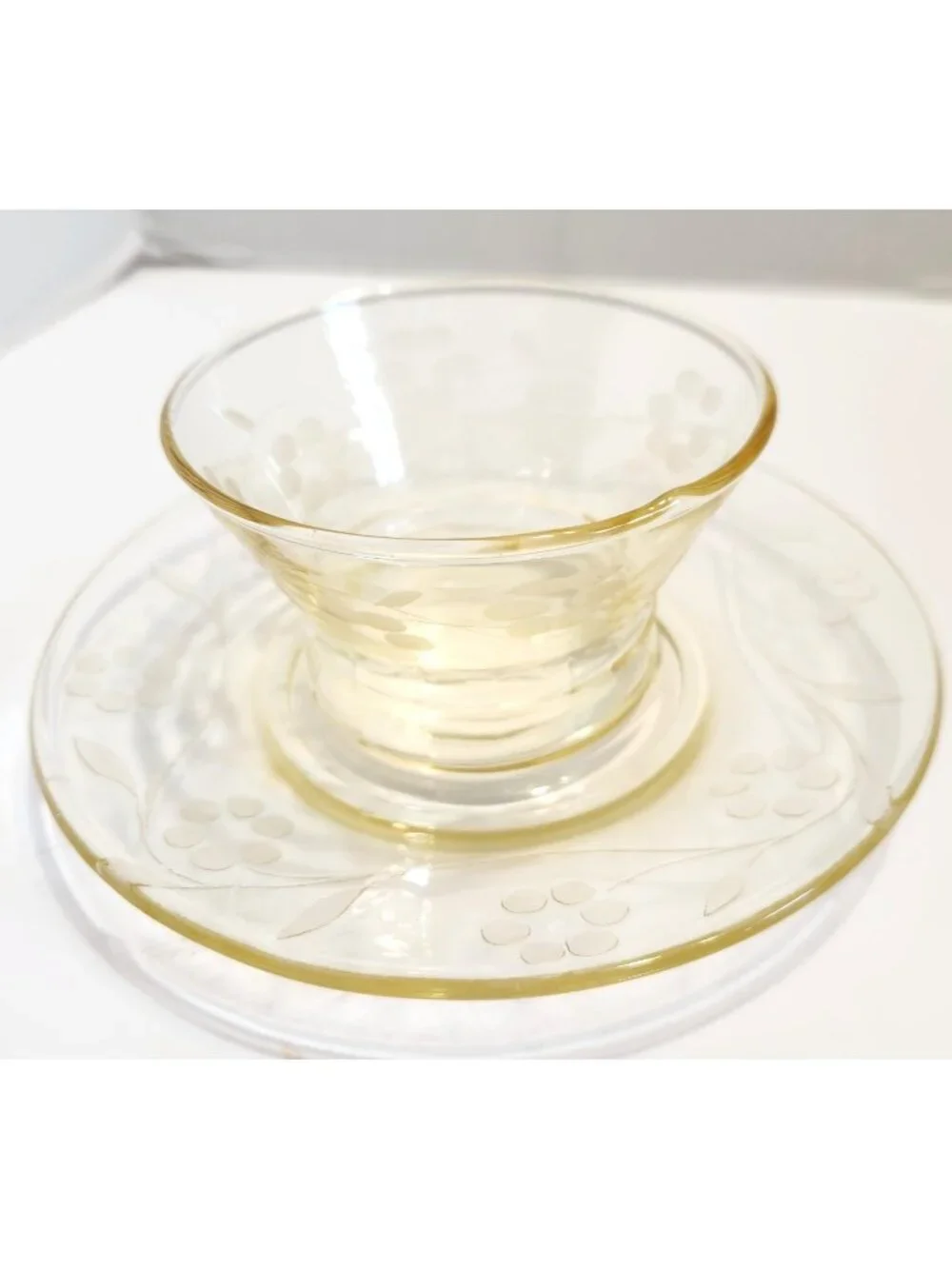 Yellow Depression Glass Lancaster Sherbet Cup w/ Saucer 6